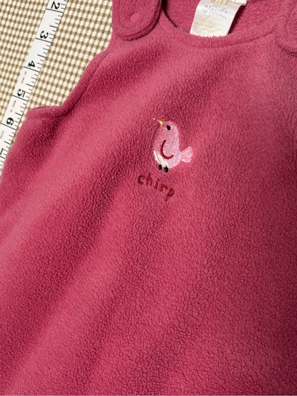 Y2K Baby Gap Pink Fleece Footed Romper Bird Embroidered Newborn Up to 3 Months